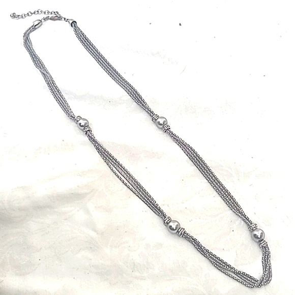 Premier 29" Long Necklace 4 chain Silver Pearlized Beads Pave - Picture 1 of 3